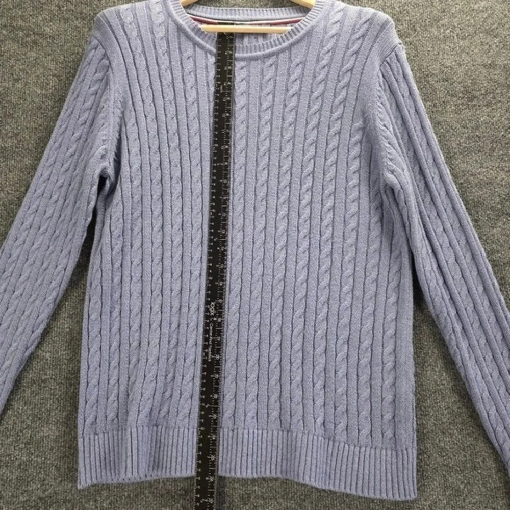 Tommy Hilfiger Womens Light Blue 100%Cotton Cable Knit Crew Neck Sweater